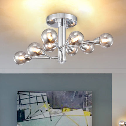 Silver Sphere Semi Flush Lighting Modern Multi Lights Smoke Glass Semi Flush Mount Chandelier Smoke Gray Clearhalo 'Ceiling Lights' 'Close To Ceiling Lights' 'Close to ceiling' 'Glass shade' 'Glass' 'Semi-flushmount' Lighting' 106509