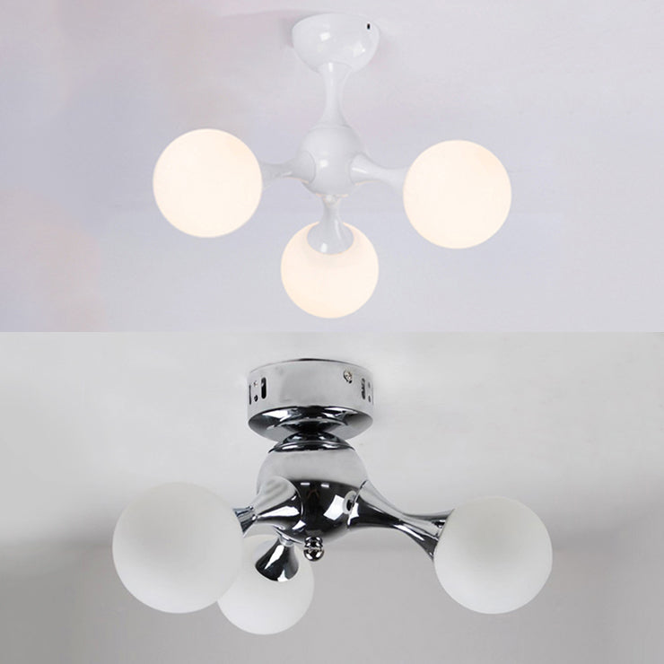 Molecular Semi Flush Light Nordic Style Frosted Glass 3 Lights Ceiling Mounted Light in Chrome/White for Living Room Clearhalo 'Ceiling Lights' 'Close To Ceiling Lights' 'Close to ceiling' 'Semi-flushmount' Lighting' 106717