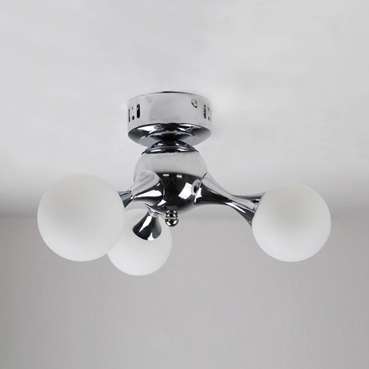 Molecular Semi Flush Light Nordic Style Frosted Glass 3 Lights Ceiling Mounted Light in Chrome/White for Living Room Chrome Clearhalo 'Ceiling Lights' 'Close To Ceiling Lights' 'Close to ceiling' 'Semi-flushmount' Lighting' 106718