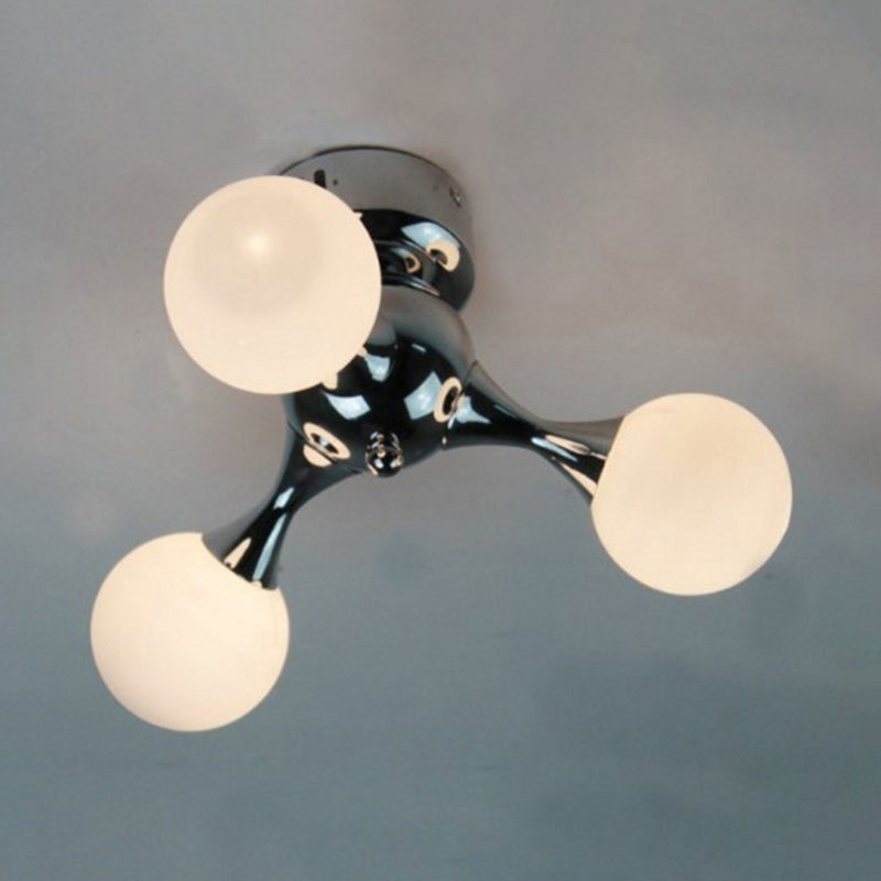 Molecular Semi Flush Light Nordic Style Frosted Glass 3 Lights Ceiling Mounted Light in Chrome/White for Living Room Clearhalo 'Ceiling Lights' 'Close To Ceiling Lights' 'Close to ceiling' 'Semi-flushmount' Lighting' 106719