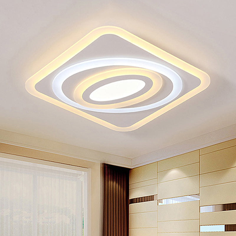 Geometric LED Flush Mount Contemporary Acrylic 8"/19.5" Wide Bedroom Ceiling Light Fixture in Warm/White Light White Clearhalo 'Ceiling Lights' 'Close To Ceiling Lights' 'Close to ceiling' 'Flush mount' Lighting' 106762