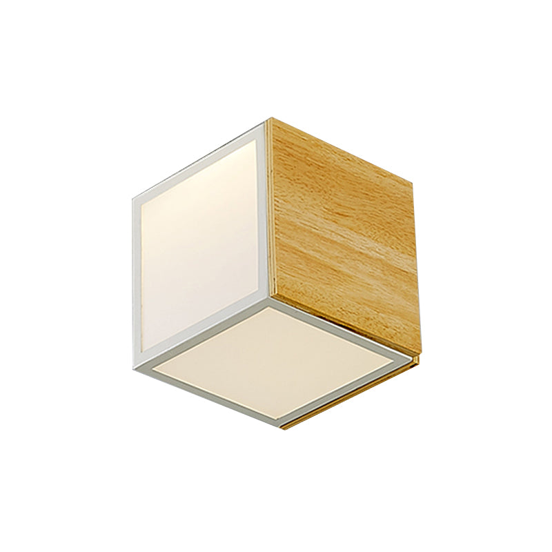 Wooden Box LED Flush Mount Light Modern Chinese 1-Light Natural Wood Ceiling Lamp in Warm/White Light Clearhalo 'Ceiling Lights' 'Close To Ceiling Lights' 'Close to ceiling' 'Flush mount' Lighting' 106846