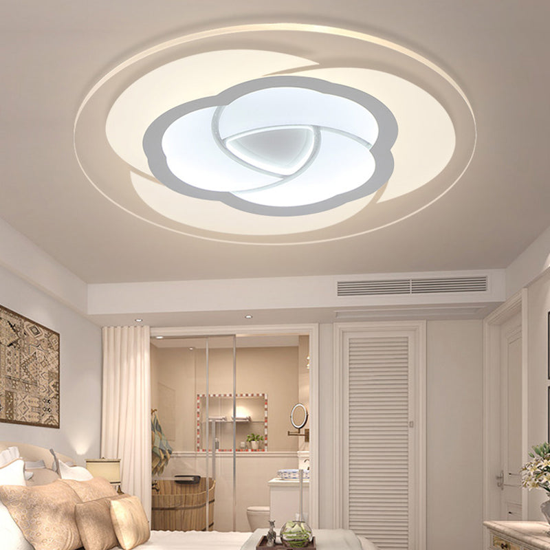 8"/16.5"/20.5" Wide LED Bedroom Flush Mount Light with Flower-Like Acrylic Shade White Ceiling Lamp in Warm/White Light White Clearhalo 'Ceiling Lights' 'Close To Ceiling Lights' 'Close to ceiling' 'Flush mount' Lighting' 106889