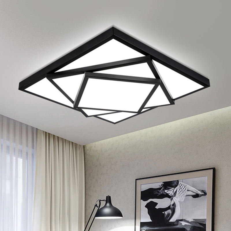 Black/White Rectangle/Square Flush Mount Ceiling Light Fixture Modern Metal LED Living Room Ceiling Mounted Fixture, 16"/19.5"/25" Wide Black Square Clearhalo 'Ceiling Lights' 'Close To Ceiling Lights' 'Close to ceiling' 'Flush mount' Lighting' 106936