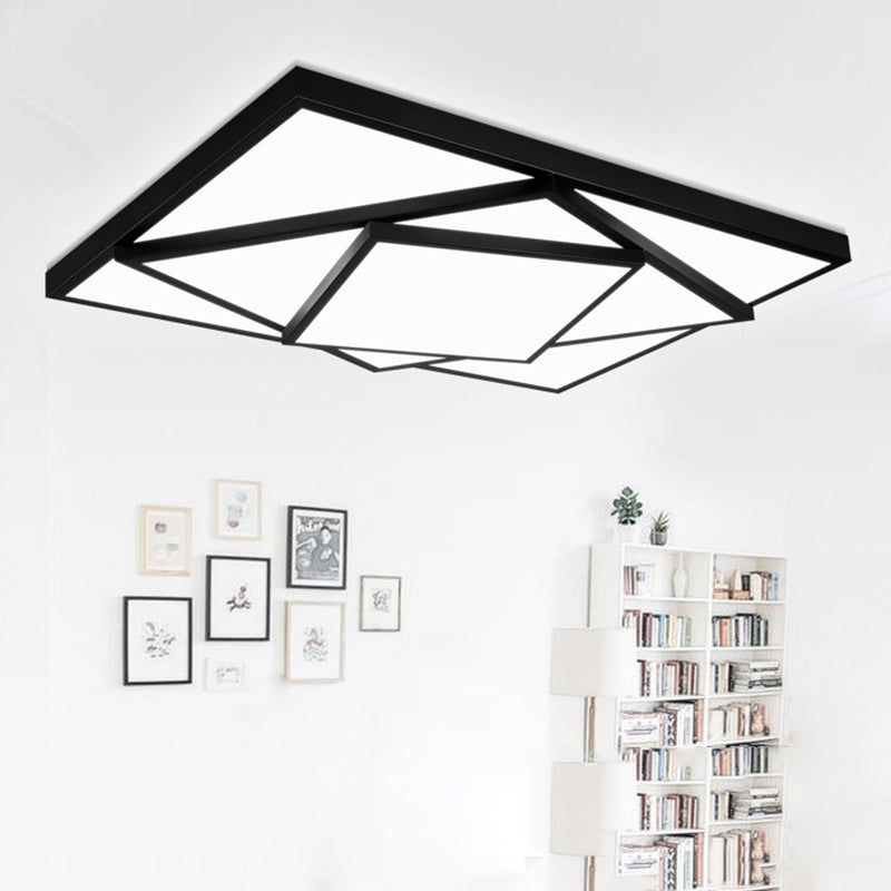 Black/White Rectangle/Square Flush Mount Ceiling Light Fixture Modern Metal LED Living Room Ceiling Mounted Fixture, 16"/19.5"/25" Wide Black Rectangle Clearhalo 'Ceiling Lights' 'Close To Ceiling Lights' 'Close to ceiling' 'Flush mount' Lighting' 106947