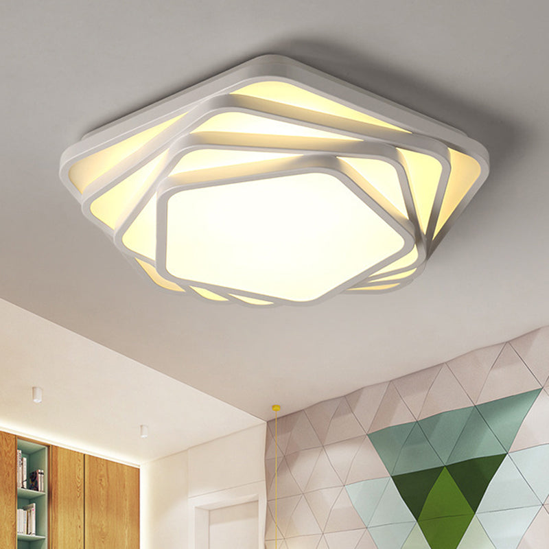 Pentagon Flush Ceiling Light Contemporary Metal LED White Bedroom Ceiling Mounted Light in Warm/White with Acrylic Diffuser White Clearhalo 'Ceiling Lights' 'Close To Ceiling Lights' 'Close to ceiling' 'Flush mount' Lighting' 106959