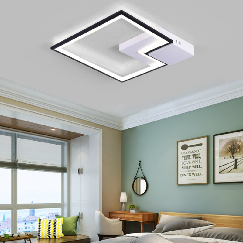 Black/White/Black and White Torch Square Ceiling Lamp Simplicity 16"/19.5"/23.5" Wide LED Acrylic Flush Mount Light in Warm/White Light Black-White Clearhalo 'Ceiling Lights' 'Close To Ceiling Lights' 'Close to ceiling' 'Flush mount' Lighting' 106977