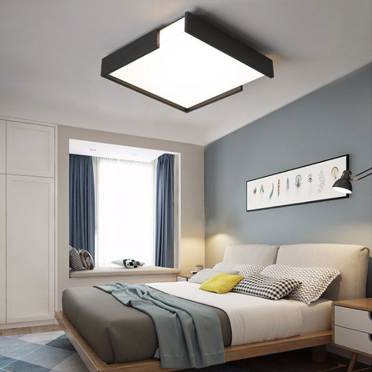 Squared Flush Mount Light Minimalism 16"/19.5" Dia LED Acrylic Ceiling Mounted Light in Black/White for Bedroom, Warm/White Light Black Clearhalo 'Ceiling Lights' 'Close To Ceiling Lights' 'Close to ceiling' 'Flush mount' Lighting' 106987