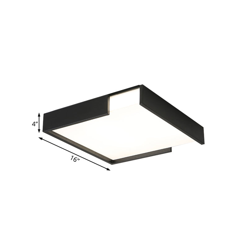 Squared Flush Mount Light Minimalism 16"/19.5" Dia LED Acrylic Ceiling Mounted Light in Black/White for Bedroom, Warm/White Light Clearhalo 'Ceiling Lights' 'Close To Ceiling Lights' 'Close to ceiling' 'Flush mount' Lighting' 106992