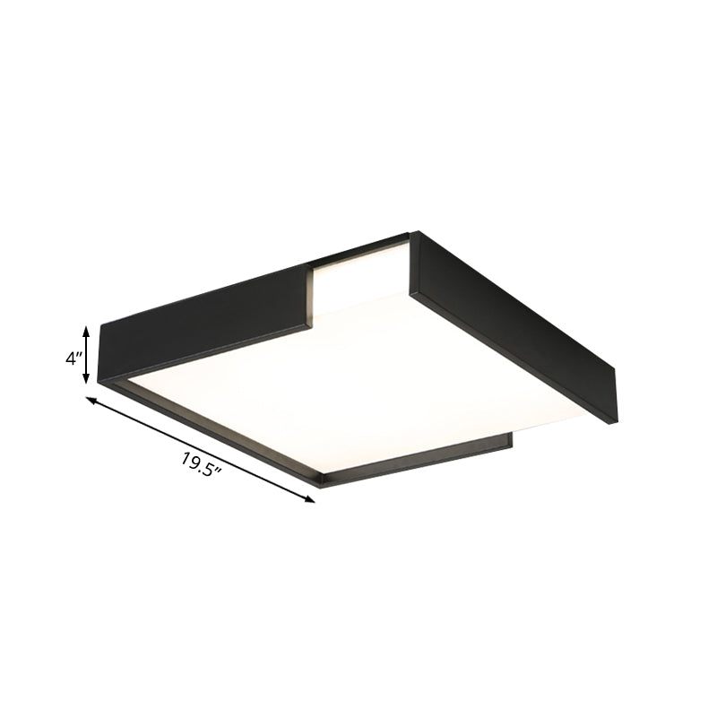 Squared Flush Mount Light Minimalism 16"/19.5" Dia LED Acrylic Ceiling Mounted Light in Black/White for Bedroom, Warm/White Light Clearhalo 'Ceiling Lights' 'Close To Ceiling Lights' 'Close to ceiling' 'Flush mount' Lighting' 106993