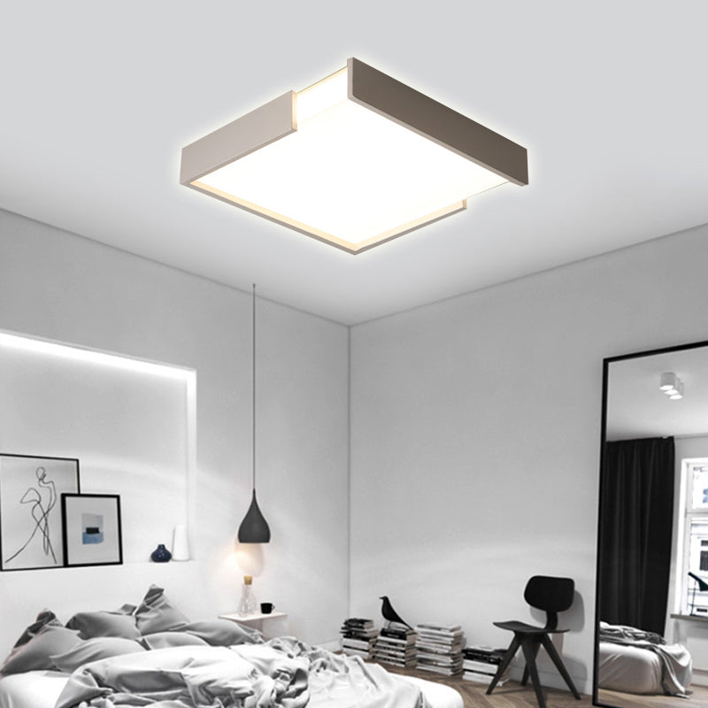 Squared Flush Mount Light Minimalism 16"/19.5" Dia LED Acrylic Ceiling Mounted Light in Black/White for Bedroom, Warm/White Light White Clearhalo 'Ceiling Lights' 'Close To Ceiling Lights' 'Close to ceiling' 'Flush mount' Lighting' 106995