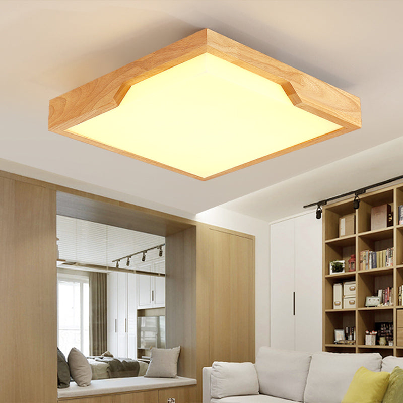 Wooden Square LED Ceiling Lamp Modern Single Light Flush Mount Lighting Fixture, 16"/19.5"/23.5" Wide Wood Clearhalo 'Ceiling Lights' 'Close To Ceiling Lights' 'Close to ceiling' 'Flush mount' Lighting' 107188