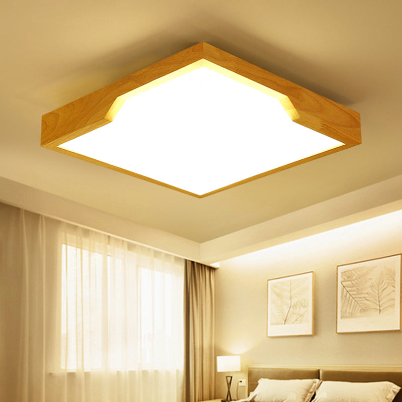 Wooden Square LED Ceiling Lamp Modern Single Light Flush Mount Lighting Fixture, 16"/19.5"/23.5" Wide Clearhalo 'Ceiling Lights' 'Close To Ceiling Lights' 'Close to ceiling' 'Flush mount' Lighting' 107190