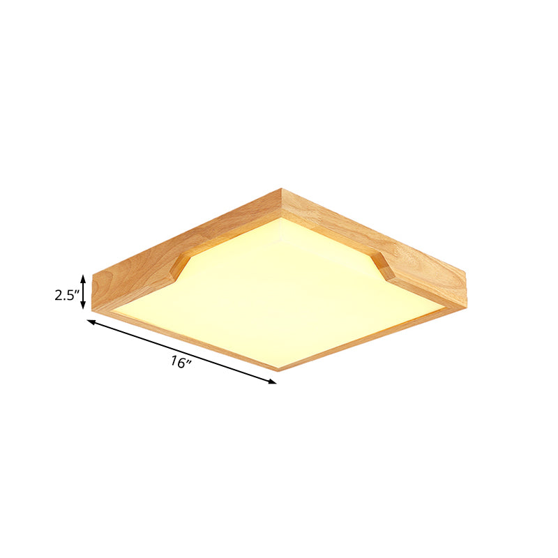 Wooden Square LED Ceiling Lamp Modern Single Light Flush Mount Lighting Fixture, 16"/19.5"/23.5" Wide Clearhalo 'Ceiling Lights' 'Close To Ceiling Lights' 'Close to ceiling' 'Flush mount' Lighting' 107193