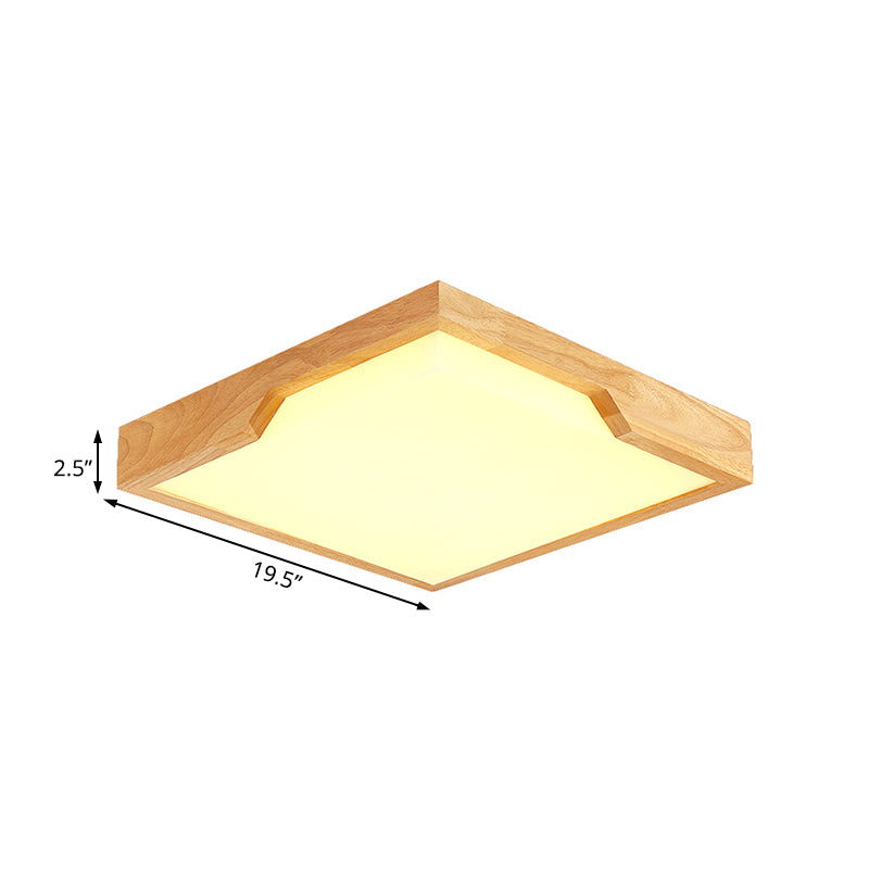 Wooden Square LED Ceiling Lamp Modern Single Light Flush Mount Lighting Fixture, 16"/19.5"/23.5" Wide Clearhalo 'Ceiling Lights' 'Close To Ceiling Lights' 'Close to ceiling' 'Flush mount' Lighting' 107194