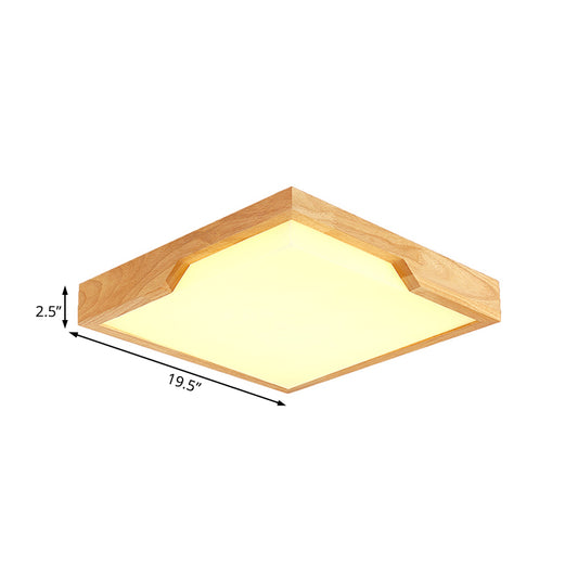 Wooden Square LED Ceiling Lamp Modern Single Light Flush Mount Lighting Fixture, 16"/19.5"/23.5" Wide Clearhalo 'Ceiling Lights' 'Close To Ceiling Lights' 'Close to ceiling' 'Flush mount' Lighting' 107194