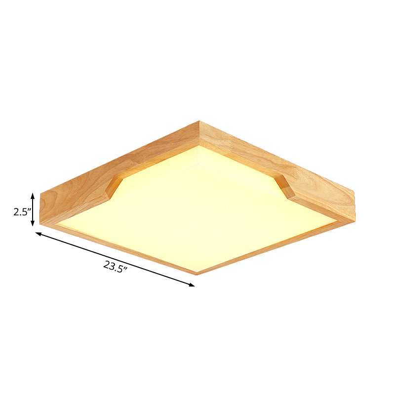 Wooden Square LED Ceiling Lamp Modern Single Light Flush Mount Lighting Fixture, 16"/19.5"/23.5" Wide Clearhalo 'Ceiling Lights' 'Close To Ceiling Lights' 'Close to ceiling' 'Flush mount' Lighting' 107195