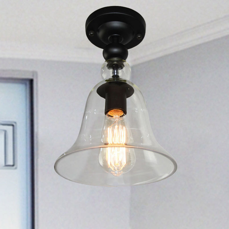 Contemporary 1 Light Semi Flush Mount Lighting with Glass Shade Black Bell Semi Flush Ceiling Light Black Clearhalo 'Ceiling Lights' 'Close To Ceiling Lights' 'Close to ceiling' 'Glass shade' 'Glass' 'Semi-flushmount' Lighting' 107891