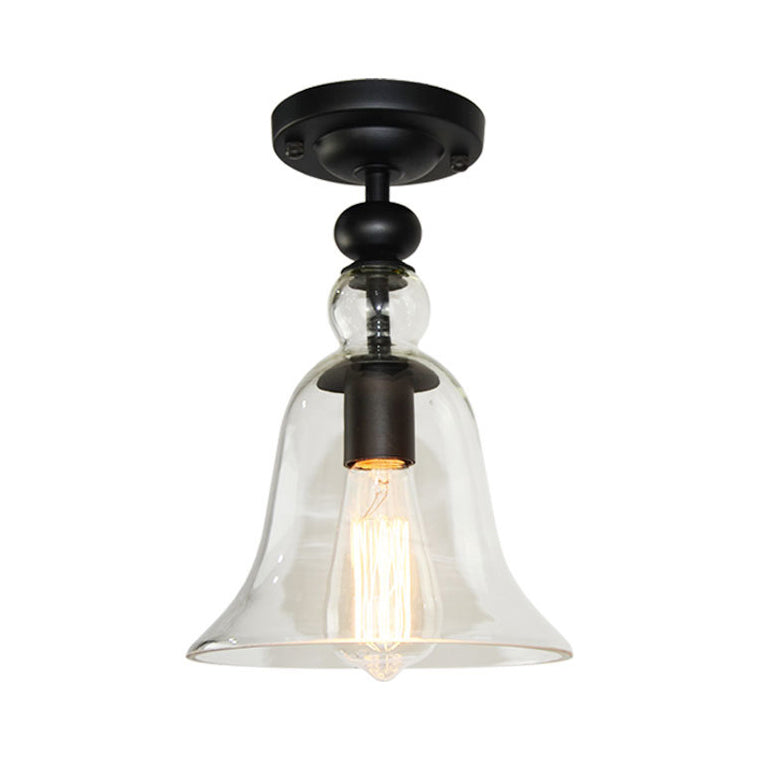 Contemporary 1 Light Semi Flush Mount Lighting with Glass Shade Black Bell Semi Flush Ceiling Light Clearhalo 'Ceiling Lights' 'Close To Ceiling Lights' 'Close to ceiling' 'Glass shade' 'Glass' 'Semi-flushmount' Lighting' 107894