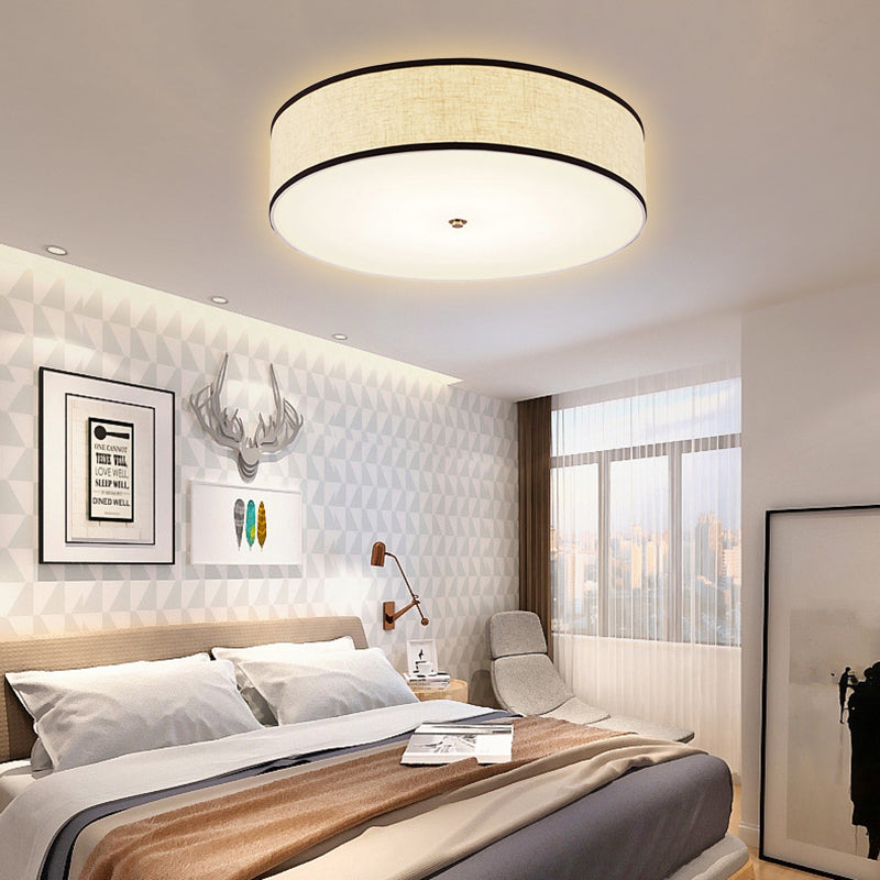 Drum Ceiling Mounted Light Simple Fabric 16"/19.5"/23.5" Dia LED White Flush Mount Lamp Clearhalo 'Ceiling Lights' 'Close To Ceiling Lights' 'Close to ceiling' 'Flush mount' Lighting' 107971