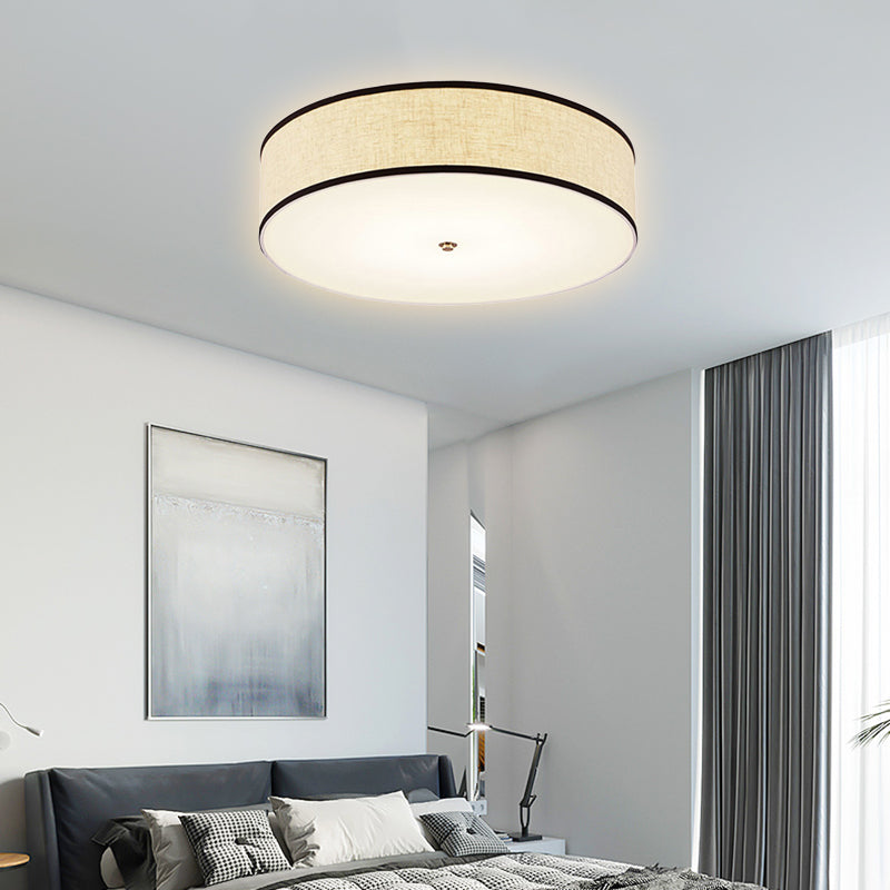 Drum Ceiling Mounted Light Simple Fabric 16"/19.5"/23.5" Dia LED White Flush Mount Lamp Clearhalo 'Ceiling Lights' 'Close To Ceiling Lights' 'Close to ceiling' 'Flush mount' Lighting' 107972