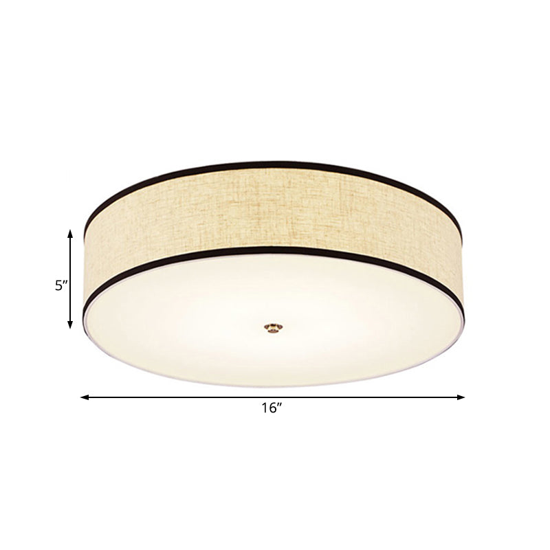 Drum Ceiling Mounted Light Simple Fabric 16"/19.5"/23.5" Dia LED White Flush Mount Lamp Clearhalo 'Ceiling Lights' 'Close To Ceiling Lights' 'Close to ceiling' 'Flush mount' Lighting' 107975