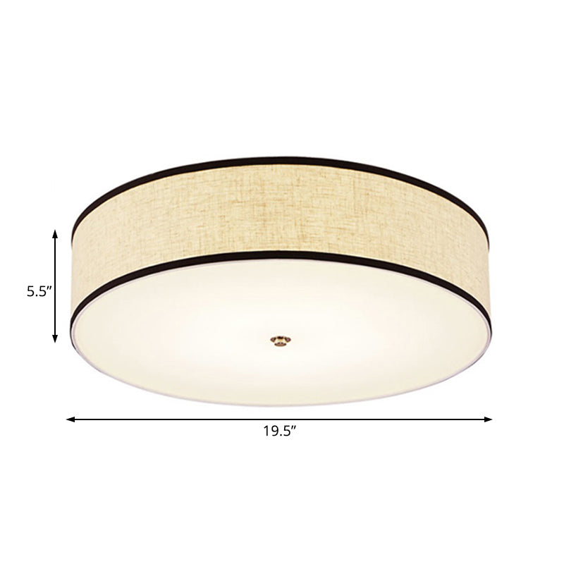 Drum Ceiling Mounted Light Simple Fabric 16"/19.5"/23.5" Dia LED White Flush Mount Lamp Clearhalo 'Ceiling Lights' 'Close To Ceiling Lights' 'Close to ceiling' 'Flush mount' Lighting' 107976