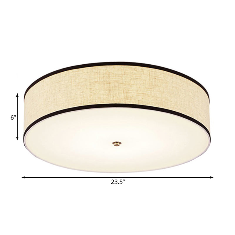 Drum Ceiling Mounted Light Simple Fabric 16"/19.5"/23.5" Dia LED White Flush Mount Lamp Clearhalo 'Ceiling Lights' 'Close To Ceiling Lights' 'Close to ceiling' 'Flush mount' Lighting' 107977