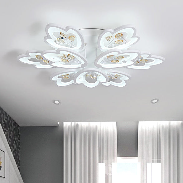 3/5/9-Light LED Bedroom Flush Light with Leaves Acrylic Shade White Flush Mount Ceiling Lamp in Warm/White/Natural Light 9 White Clearhalo 'Ceiling Lights' 'Close To Ceiling Lights' 'Close to ceiling' 'Semi-flushmount' Lighting' 109012