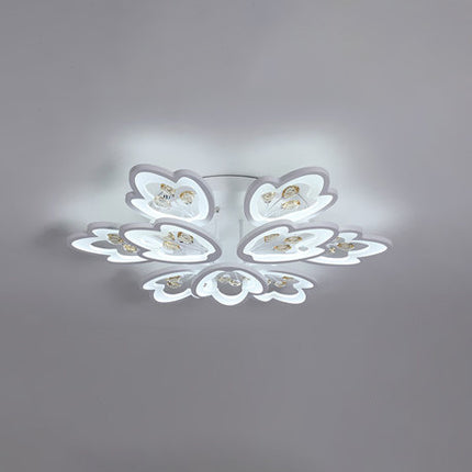 3/5/9-Light LED Bedroom Flush Light with Leaves Acrylic Shade White Flush Mount Ceiling Lamp in Warm/White/Natural Light Clearhalo 'Ceiling Lights' 'Close To Ceiling Lights' 'Close to ceiling' 'Semi-flushmount' Lighting' 109013