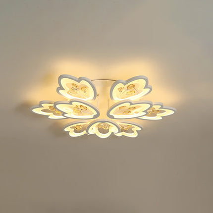 3/5/9-Light LED Bedroom Flush Light with Leaves Acrylic Shade White Flush Mount Ceiling Lamp in Warm/White/Natural Light 9 White Warm Clearhalo 'Ceiling Lights' 'Close To Ceiling Lights' 'Close to ceiling' 'Semi-flushmount' Lighting' 109014