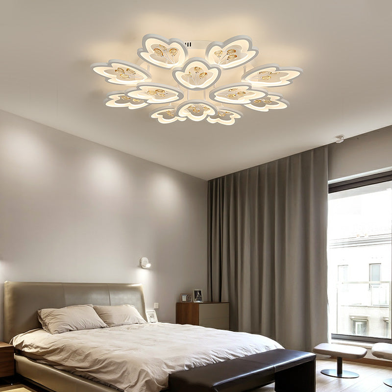 3/5/9-Light LED Bedroom Flush Light with Leaves Acrylic Shade White Flush Mount Ceiling Lamp in Warm/White/Natural Light 12 White Natural Clearhalo 'Ceiling Lights' 'Close To Ceiling Lights' 'Close to ceiling' 'Semi-flushmount' Lighting' 109015