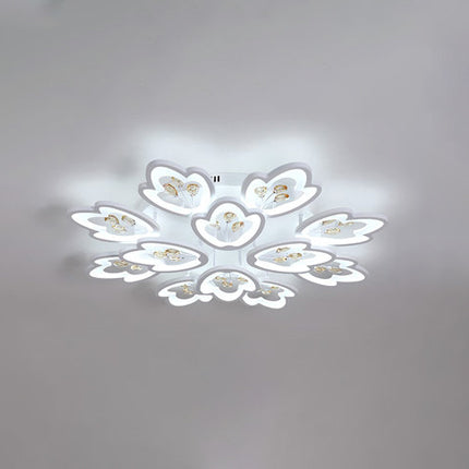 3/5/9-Light LED Bedroom Flush Light with Leaves Acrylic Shade White Flush Mount Ceiling Lamp in Warm/White/Natural Light 12 White White Clearhalo 'Ceiling Lights' 'Close To Ceiling Lights' 'Close to ceiling' 'Semi-flushmount' Lighting' 109016