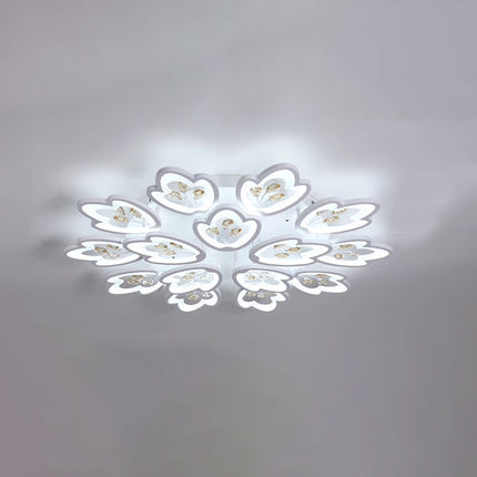 3/5/9-Light LED Bedroom Flush Light with Leaves Acrylic Shade White Flush Mount Ceiling Lamp in Warm/White/Natural Light 15 White White Clearhalo 'Ceiling Lights' 'Close To Ceiling Lights' 'Close to ceiling' 'Semi-flushmount' Lighting' 109019