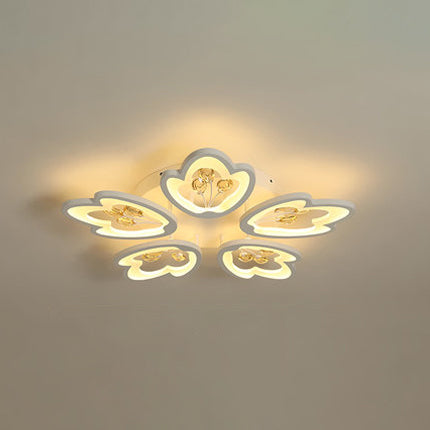 3/5/9-Light LED Bedroom Flush Light with Leaves Acrylic Shade White Flush Mount Ceiling Lamp in Warm/White/Natural Light 5 White Clearhalo 'Ceiling Lights' 'Close To Ceiling Lights' 'Close to ceiling' 'Semi-flushmount' Lighting' 109026