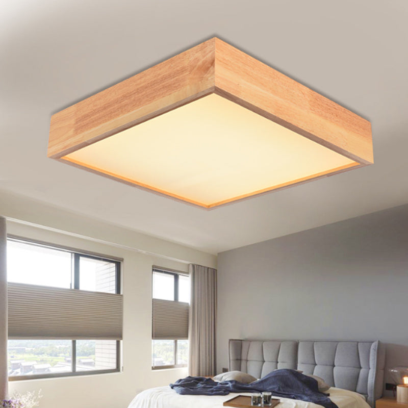 Wooden Square LED Ceiling Light Fixture Contemporary 11"/15"/19" Wide 1-Light Flush Mount Lamp in Warm/White Light Wood Clearhalo 'Ceiling Lights' 'Close To Ceiling Lights' 'Close to ceiling' 'Flush mount' Lighting' 110515