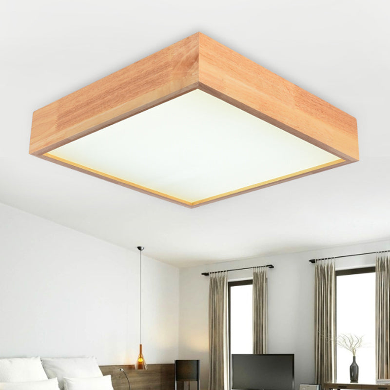 Wooden Square LED Ceiling Light Fixture Contemporary 11"/15"/19" Wide 1-Light Flush Mount Lamp in Warm/White Light Clearhalo 'Ceiling Lights' 'Close To Ceiling Lights' 'Close to ceiling' 'Flush mount' Lighting' 110516