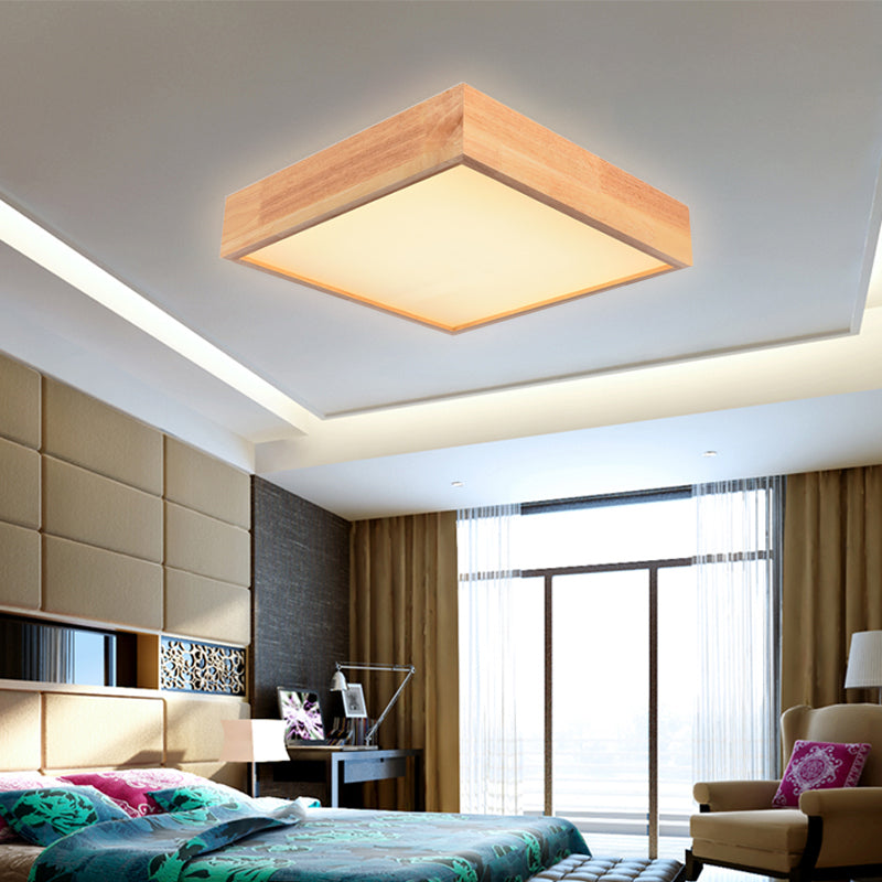 Wooden Square LED Ceiling Light Fixture Contemporary 11"/15"/19" Wide 1-Light Flush Mount Lamp in Warm/White Light Clearhalo 'Ceiling Lights' 'Close To Ceiling Lights' 'Close to ceiling' 'Flush mount' Lighting' 110517