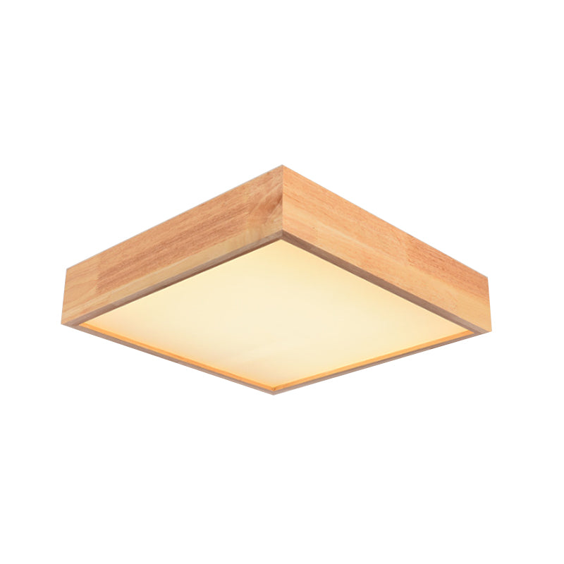 Wooden Square LED Ceiling Light Fixture Contemporary 11"/15"/19" Wide 1-Light Flush Mount Lamp in Warm/White Light Clearhalo 'Ceiling Lights' 'Close To Ceiling Lights' 'Close to ceiling' 'Flush mount' Lighting' 110519