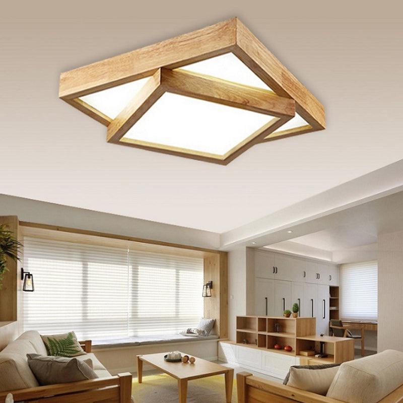 19"/25"/31.5" Wide Modern Square Wood Flush Mount Light LED Ceiling Light Fixture for Bedroom in Warm/White Light Wood Clearhalo 'Ceiling Lights' 'Close To Ceiling Lights' 'Close to ceiling' 'Flush mount' Lighting' 110523