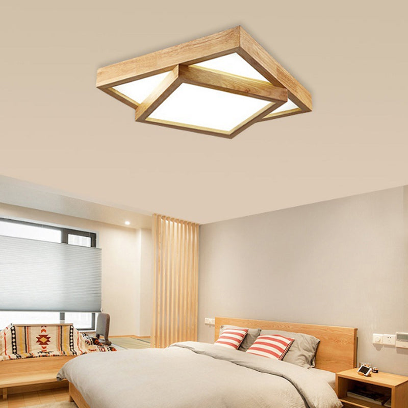 19"/25"/31.5" Wide Modern Square Wood Flush Mount Light LED Ceiling Light Fixture for Bedroom in Warm/White Light Clearhalo 'Ceiling Lights' 'Close To Ceiling Lights' 'Close to ceiling' 'Flush mount' Lighting' 110524