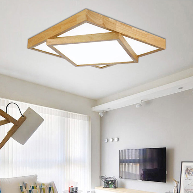 19"/25"/31.5" Wide Modern Square Wood Flush Mount Light LED Ceiling Light Fixture for Bedroom in Warm/White Light Clearhalo 'Ceiling Lights' 'Close To Ceiling Lights' 'Close to ceiling' 'Flush mount' Lighting' 110525