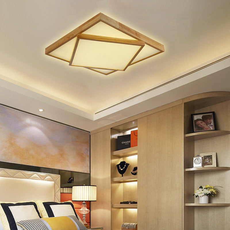 19"/25"/31.5" Wide Modern Square Wood Flush Mount Light LED Ceiling Light Fixture for Bedroom in Warm/White Light Clearhalo 'Ceiling Lights' 'Close To Ceiling Lights' 'Close to ceiling' 'Flush mount' Lighting' 110526