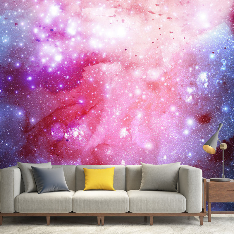 Whole Galaxy Wall Mural Decal in Pink Non-Woven Fabric Wall Covering for Accent Wall, Custom-Made Pink Clearhalo 'Wall Decor' 'Wall Mural' 1112679