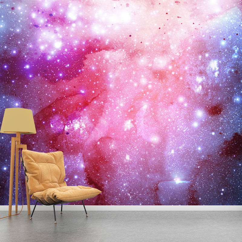 Whole Galaxy Wall Mural Decal in Pink Non-Woven Fabric Wall Covering for Accent Wall, Custom-Made Clearhalo 'Wall Decor' 'Wall Mural' 1112680