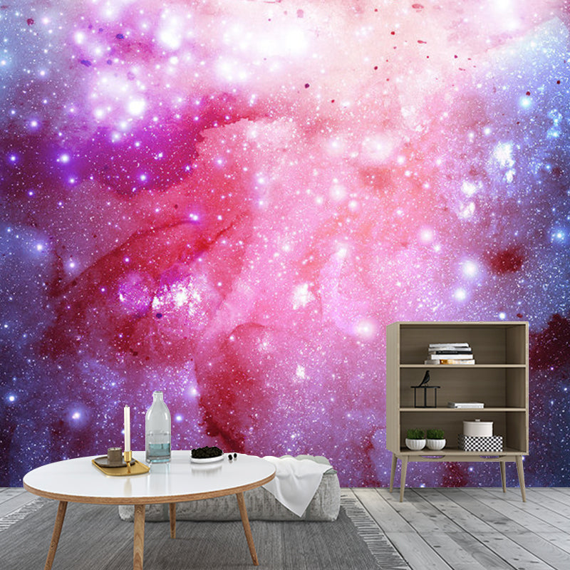 Whole Galaxy Wall Mural Decal in Pink Non-Woven Fabric Wall Covering for Accent Wall, Custom-Made Clearhalo 'Wall Decor' 'Wall Mural' 1112681