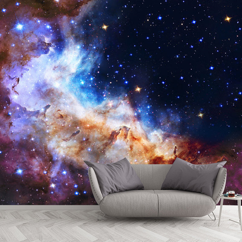 Big Galaxy Wall Covering for Living Room Stars Mural Wallpaper in Blue and Purple, Stain-Resistant Clearhalo 'Wall Decor' 'Wall Mural' 1112706