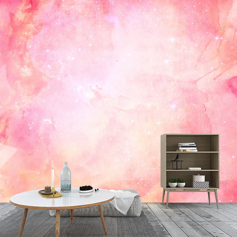 Big Simple Wall Mural Decal in Pink Nebula Wall Covering for Girl's Bedroom, Made to Measure Clearhalo 'Wall Decor' 'Wall Mural' 1112726