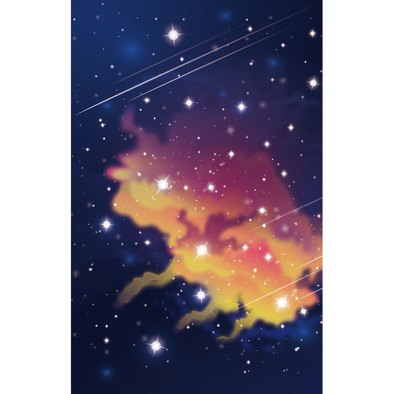 Whole Illustration Nordic Mural Wallpaper for Children with Starry Sky Design in Blue and Yellow Clearhalo 'Wall Decor' 'Wall Mural' 1112752