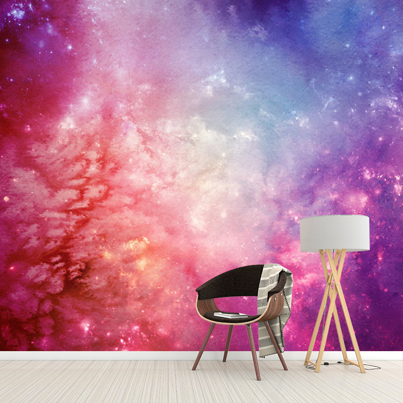 Big Flaring Galaxy Mural Wallpaper in Purple and Pink Non-Woven Wall Covering for Home Decor, Custom-Made Purple-Pink Clearhalo 'Wall Decor' 'Wall Mural' 1112769